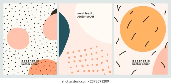 Colección de plantillas con forma simple dibujada a mano, líneas y puntos. Establecer un fondo estético vertical para los medios sociales. Tapas vectoriales, diseño de banner de moda.