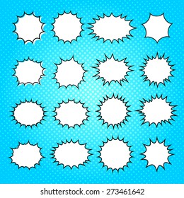 Collection of templates speech bubbles in pop art style on a blue background. Elements of design comic books. Vector illustration