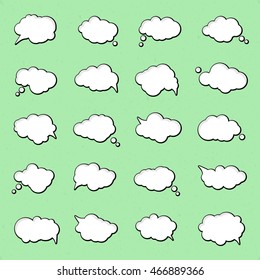 Collection of templates white speech bubbles in pop art style. Elements of design comic books. Set of thought or communication bubbles. Vector illustration