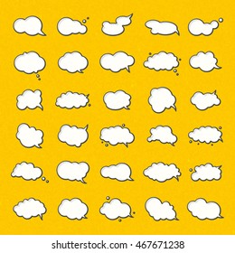 Collection of templates white speech bubbles in pop art style. Elements of design comic books. Set of thought or communication bubbles. Vector illustration