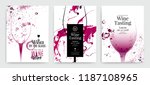 Collection of templates with wine designs. Brochures, posters, invitation cards, promotion banners, menus. Background effect wine drops. Vector illustration. 