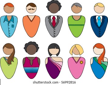 A collection of ten adults. You can mix and match their heads and outfits.
