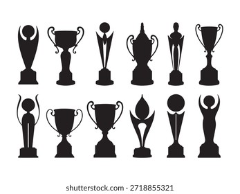 Colección de diez trofeos negros y siluetas en blanco