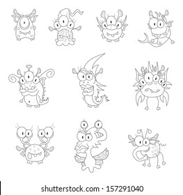 The collection of ten cartoon monsters for Halloween or other events.