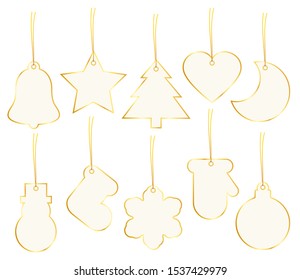 Collection Of Ten Christmas Hangtags Beige With Golden Frame