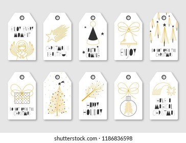 Collection of ten Christmas theme Vector Label illustrations featuring beautiful line art illustrations