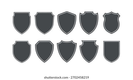 Coleção de dez formas de escudo cinza escuro com contornos brancos