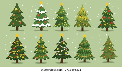 colección de diez árboles de Navidad decorados con festivo 