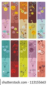 Collection of ten decorative colorful, floral bookmarks or banners