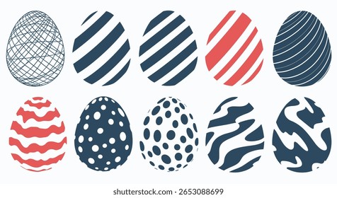 A Collection of Ten Decorative Easter Eggs Featuring Diverse Artistic Patterns and Textures for Festive Celebrations