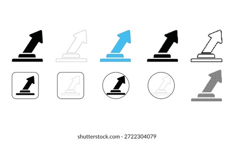Una colección de diez estilos diferentes de un ícono de flecha que apunta hacia arriba, a menudo utilizado para representar el crecimiento, el progreso o una tendencia positiva en la visualización de negocios o datos, que se muestra contra un backgr blanco