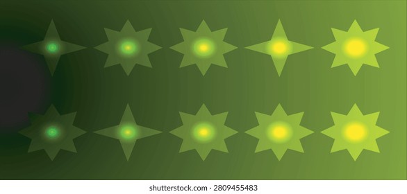 Collection of ten glowing star shaped elements with gradient luminous decorative ornamental geometric abstract collection background