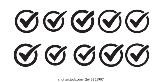 Collection of Ten High-Resolution Checkmark Icons Perfect for Websites, Applications, and Graphic Design Projects. These versatile checkmarks are available in various styles