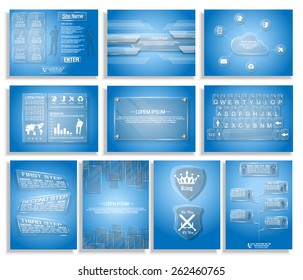 COLLECTION OF TEN INFOGRAPHIC, CLOUD COMPUTING, SHIELDS, BACKGROUND, TIMELINE,PLATE STYLE GLASS