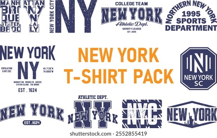 Sammlung von zehn New Yorker (NYC) Vektor-T-Shirt-Designs, Drucke, Illustrationen.