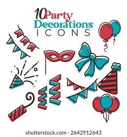 Collection of ten party icons. Vector illustration
