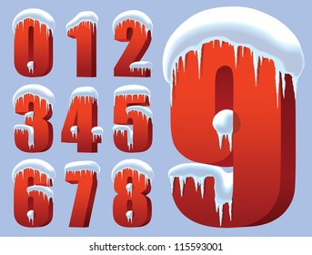 Collection of ten red numbers under snow