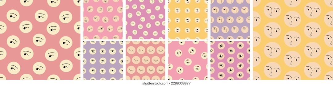 Collection of ten surface patterns, minimal illustration. Colored seamless background, abstract print
