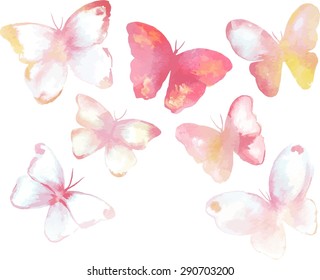 A collection of tender toned watercolour butterflies, scalable vector graphic