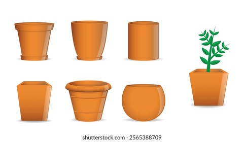 Collection of terracotta Flower Pots Illustration for Interior Design 
