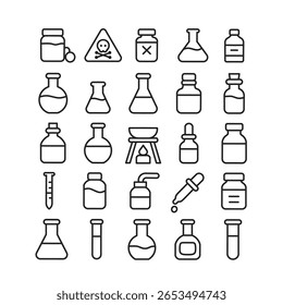 coleção de ícones de linha de tubo de ensaio, ícones de laboratório e química adequados para educação química, apresentações científicas e científicas