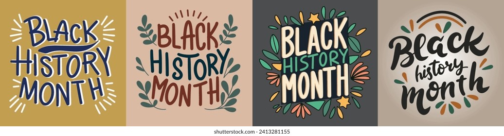 Collection of text banners Black History Month. Handwriting Holiday banners set Black History Month. Hand drawn vector art.