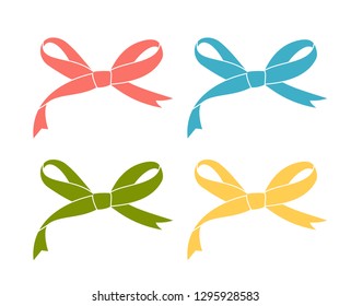 Collection of textile bow of ribbon, isolated on white. Concept for invitation, banners, gift cards, congratulation or website layout vector.