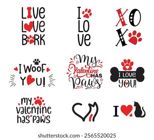 Collection of texts San Valentine mascots. Illustration. Vector.