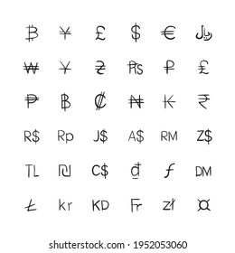 Collection of textured currency signs.