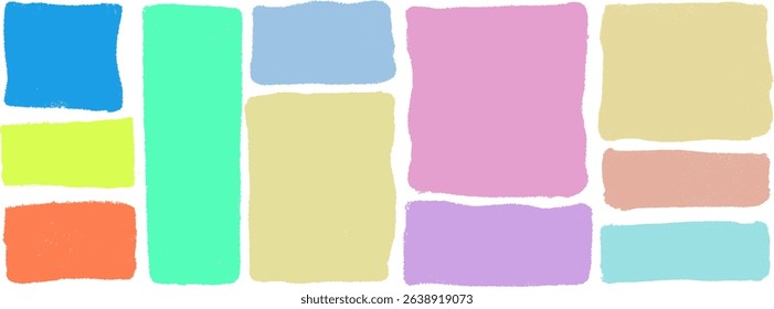 Collection of textured pastel color blocks with organic brush strokes, perfect for presentations, branding, social media, and editorial design with a soft artistic touch
