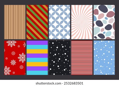 Coleção de planos de fundo vetoriais texturizados com padrões repetitivos coloridos.