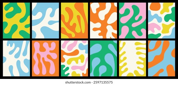 Collection of textured vector backgrounds with curved and organic shapes. Contemporary abstract and colorful backgrounds for cards, posters, covers, banners or branding.