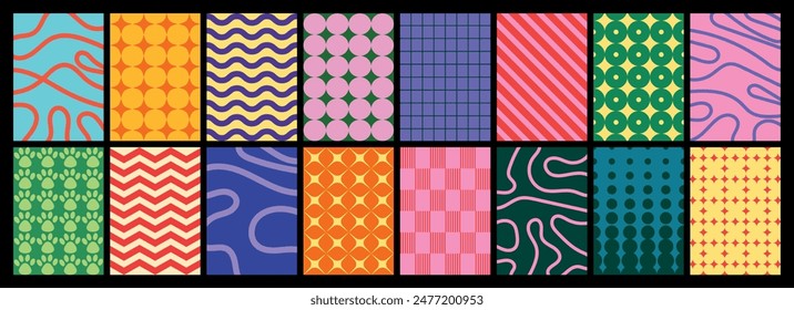 collection of textured vector backgrounds with simple and fun repeating patterns. Abstract colorful backgrounds for cards, posters, covers, banners, or branding.