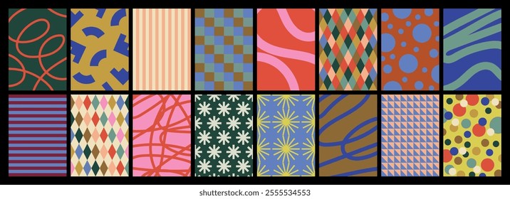 collection of textured vector backgrounds with simple and fun patterns. Abstract and colorful backgrounds for cards, posters, covers, banners or branding.