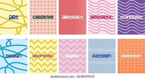 collection of textured vector backgrounds with simple and fun repeating patterns. Abstract colorful backgrounds for cards, posters, covers, banners, or branding