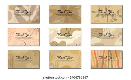 collection thank you card template, vector set of business templates with hand drawn textures, thank you card with abstract shape illustration, thank you card, save the date card.