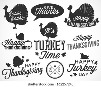 Sammlung von Thanksgiving-Kalligraphischen Vektorgrafiken im Retro-Stil