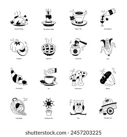 Collection of Thanksgiving Celebration Doodle Icons 

