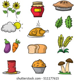 Collection thanksgiving element on doodles