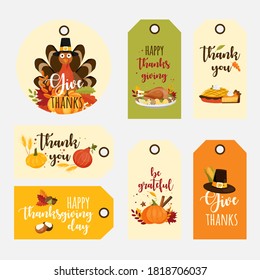 Collection Thanksgiving Gift Tags Lettering Turkey Stock Vector ...