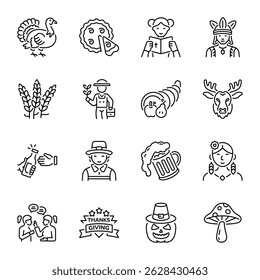 Collection of Thanksgiving Line Style Icons 

