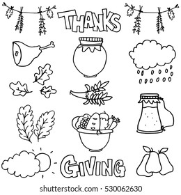 Collection thanksgiving set of doodles vector art