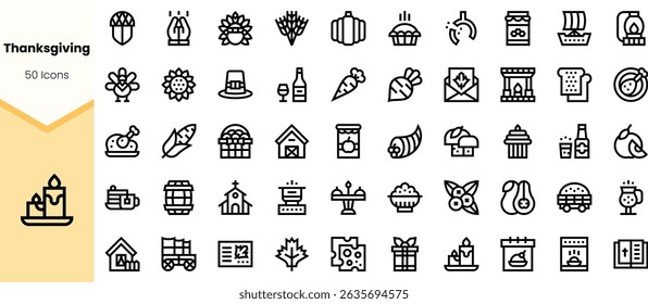 A collection of Thanksgiving-themed icons featuring pumpkins, turkeys, and autumn leaves, showcasing a festive and joyful mood for the holiday season.