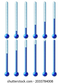 Colección de termómetro con líquido azul