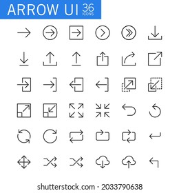 Collection of thin line arrow icons. Suitable for design elements of UI or software user interface icon.