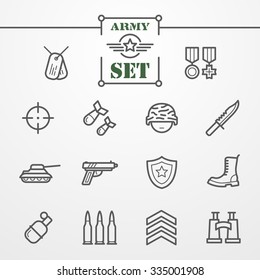 Collection Of Thin Line Icons - Army And Military Theme