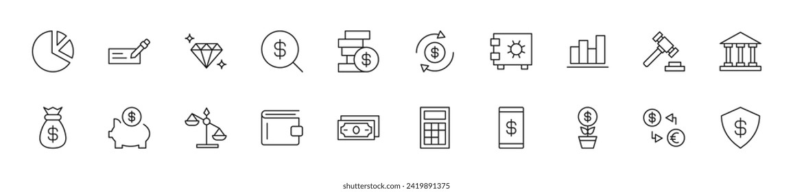 Collection of thin line icons of business and money. Linear sign and editable stroke. Suitable for web sites, books, articles