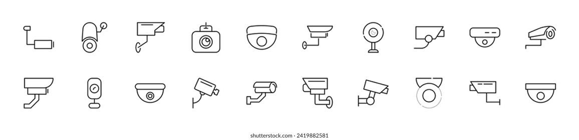 Collection of thin line icons of CCTV. Linear sign and editable stroke. Suitable for web sites, books, articles