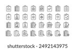 Collection of thin line icons with clipboard - check list, report, survey, questionnaire. Pixel perfect, editable stroke, vector eps10 illustration