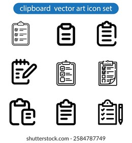 Collection of thin line icons with clipboard - check list, report, survey, questionnaire. Pixel perfect, editable stroke, vector art illustration on white background.